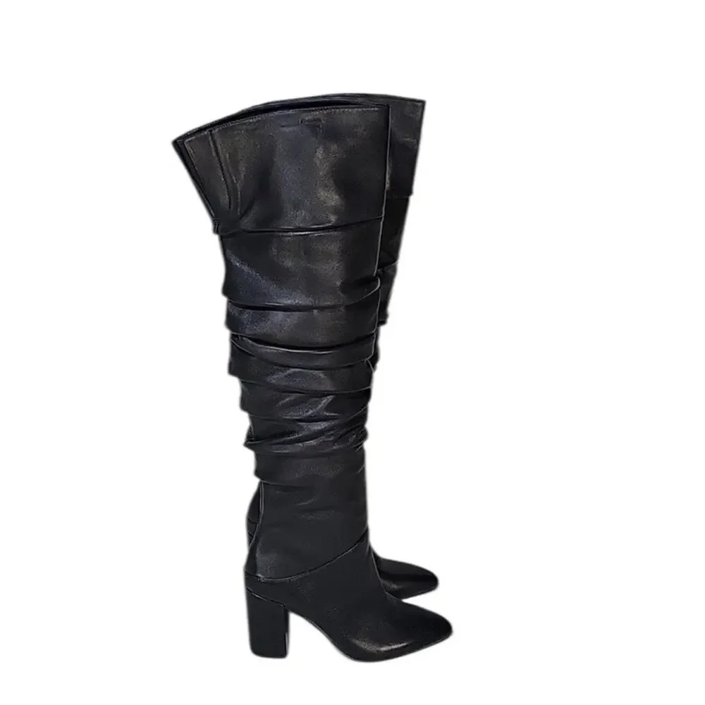 INC International Concepts Womens Tabithaa Leather Over The Knee Black 5.5 M NIB - Picture 2 of 9